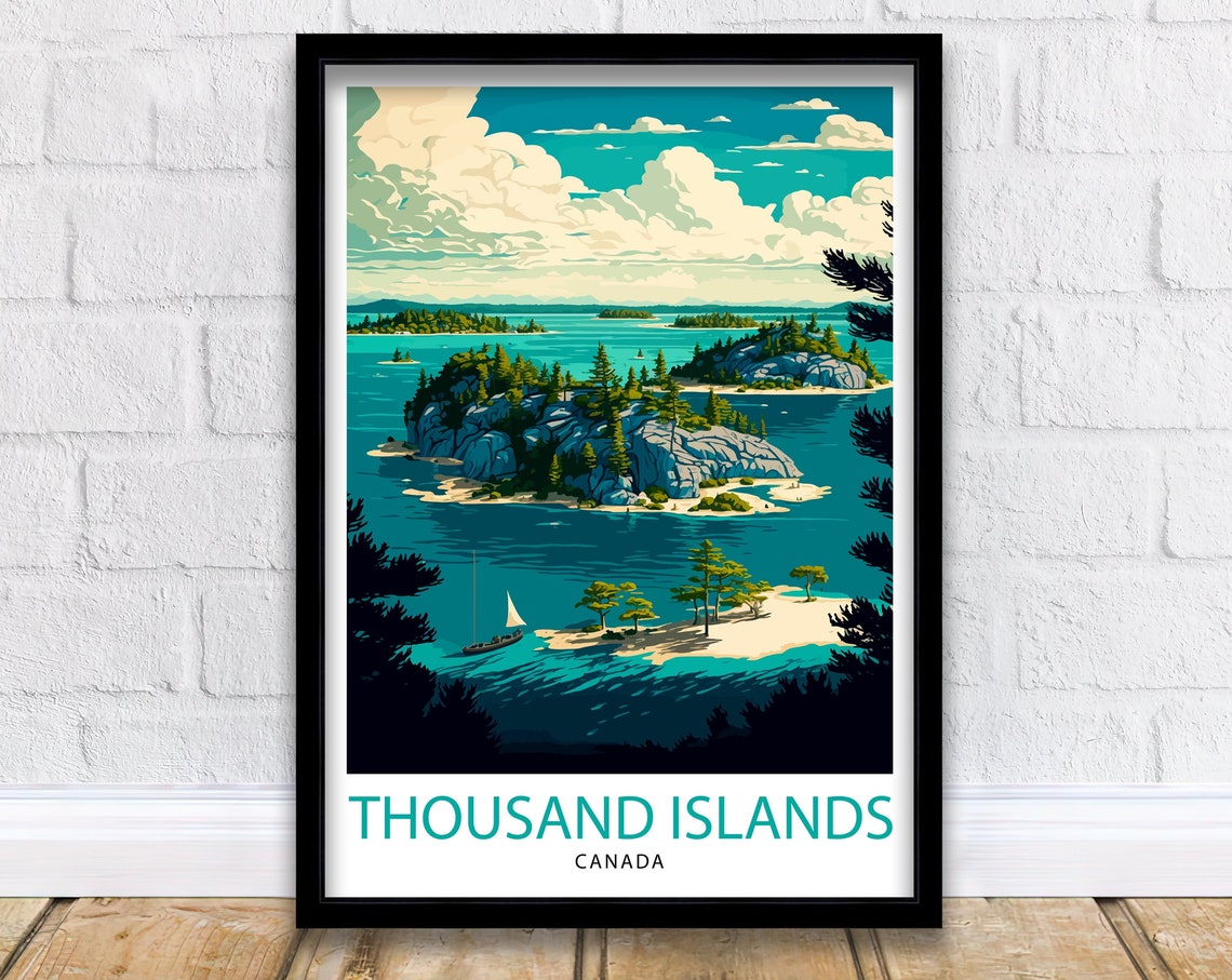 Thousand Islands Canada Rocky Islets Pine Trees Sailboat Poster