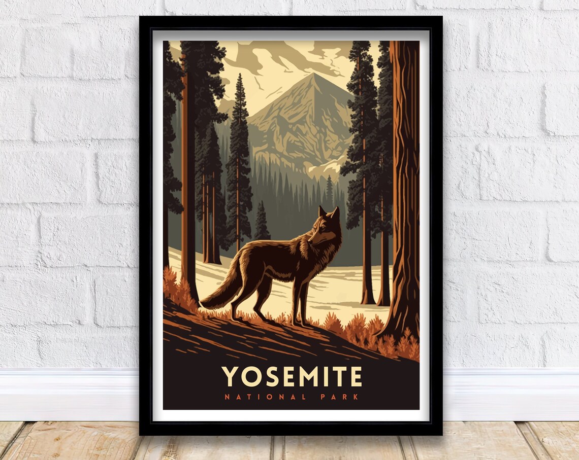 Yosemite National Park California Wolf Pines Wildlife Poster