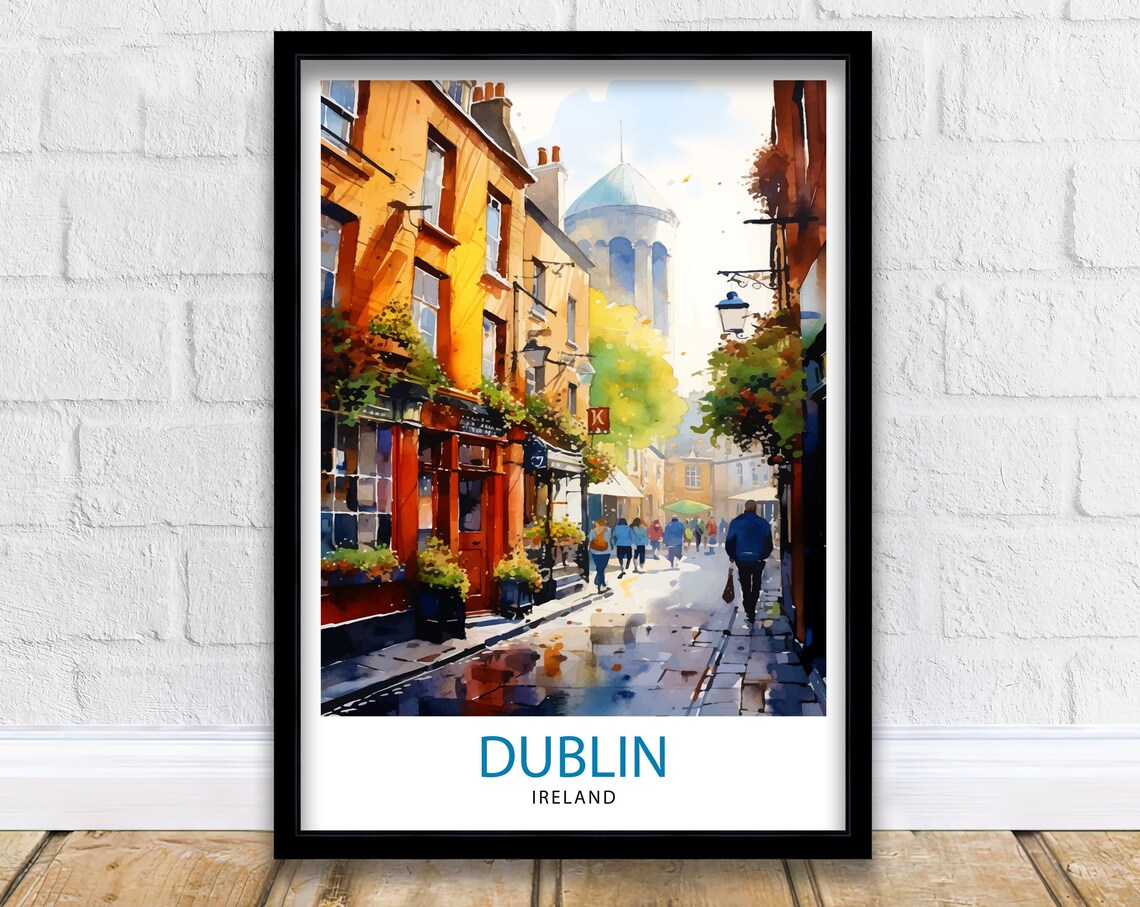 Dublin Ireland Cityscape Print, Temple Bar Scene