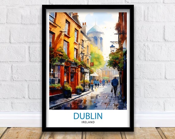 Dublin Ireland Cityscape Print, Temple Bar Scene