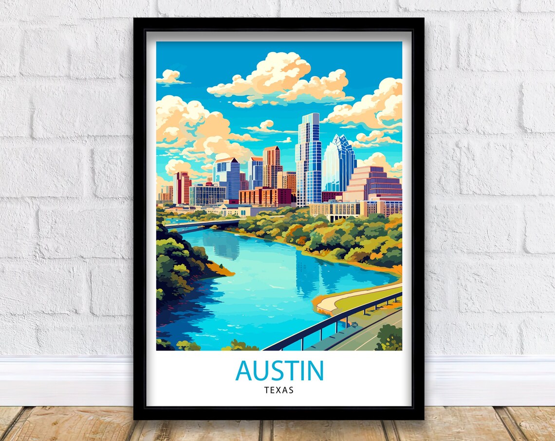 Austin Texas Travel Poster, Cityscape Wall Art