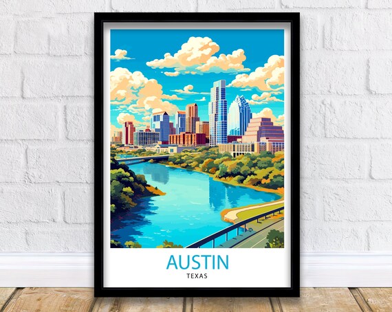 Austin Texas Travel Poster, Cityscape Wall Art