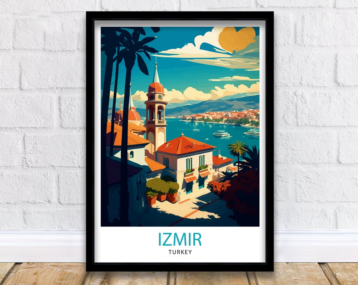 Izmir Turkey Aegean Harbor Historic Clock Tower Travel Poster