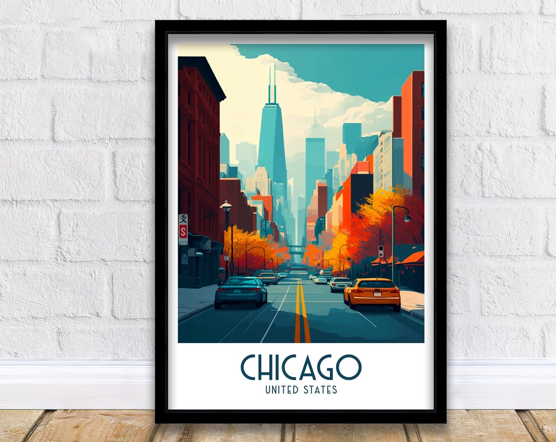 Chicago United States Autumn Street Skyline Tower View Poster