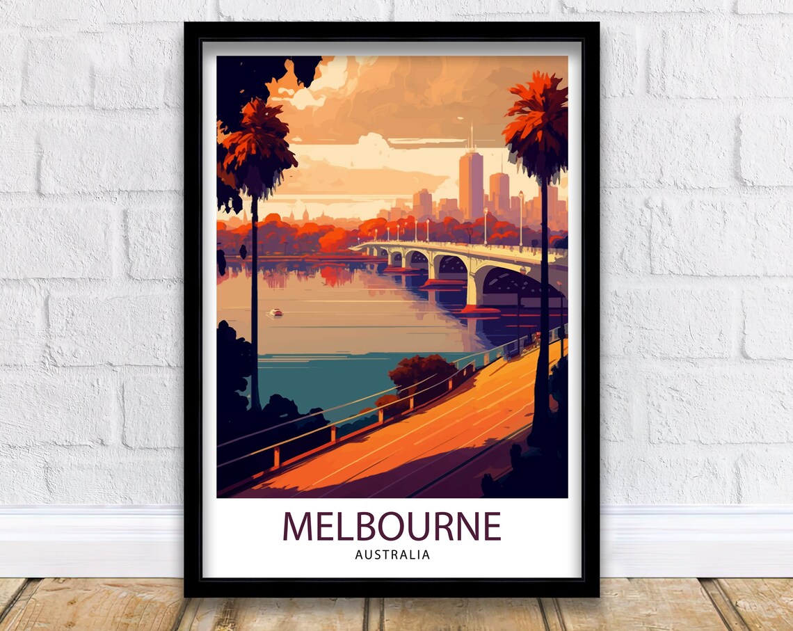 Melbourne Australia Travel Poster, Cityscape Art Print