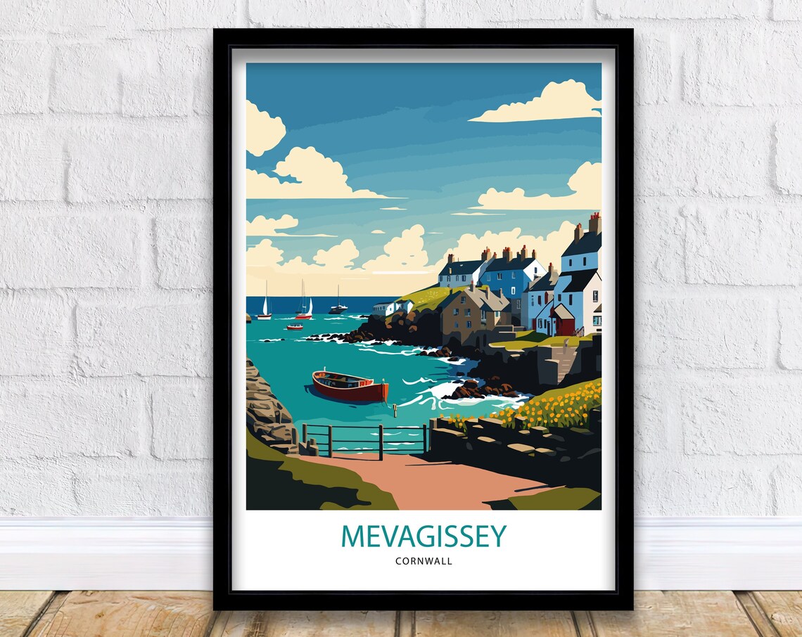 Mevagissey Cornwall Travel Poster, Art Print