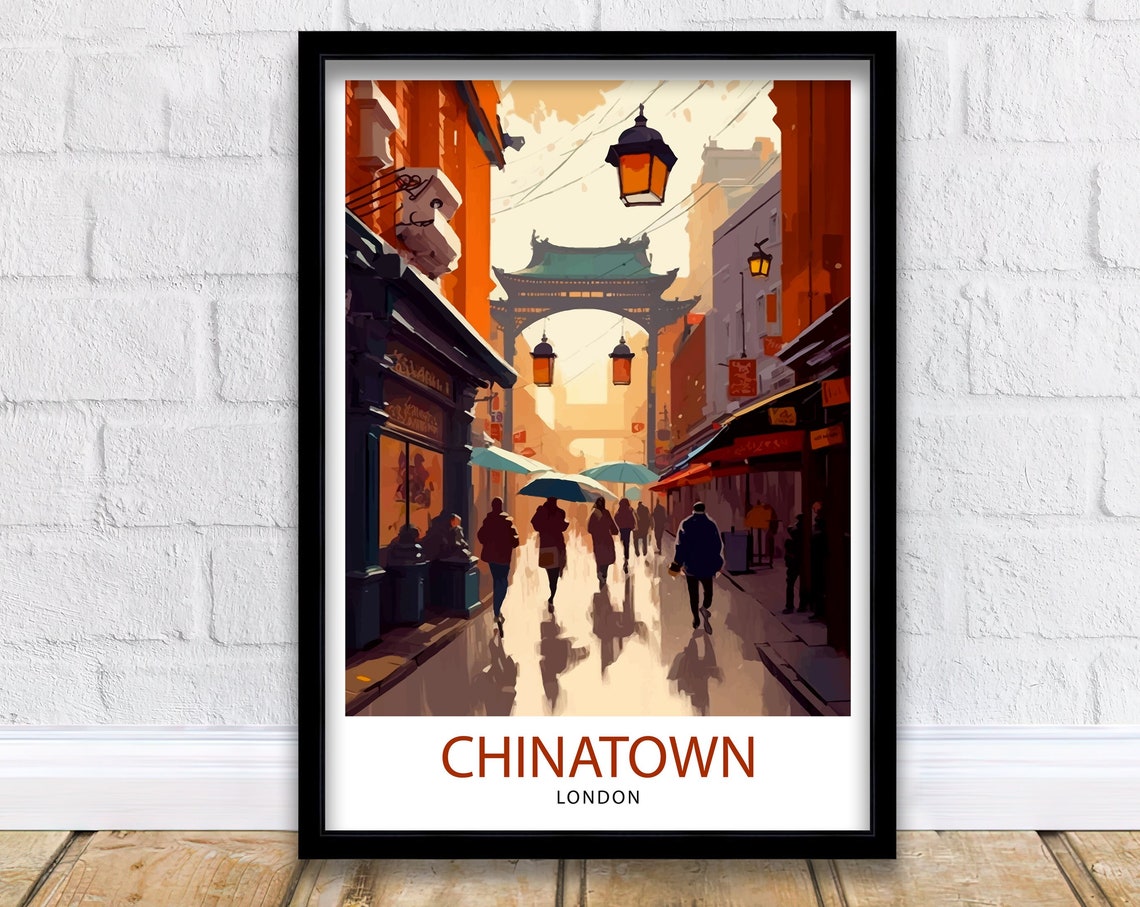 Chinatown London Lantern Arch Rainy Street Evening Scene Poster