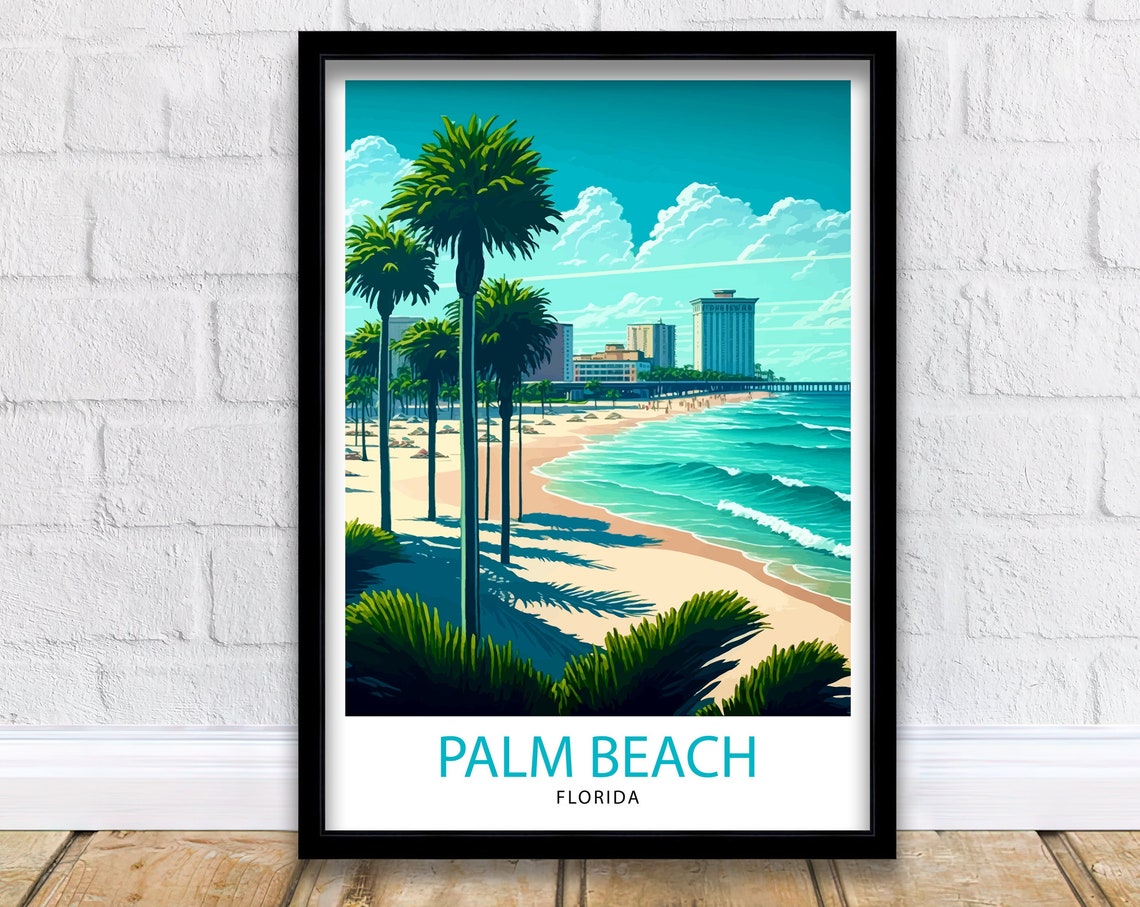 Palm Beach Florida Tropical Shoreline Palms Vintage Travel Poster