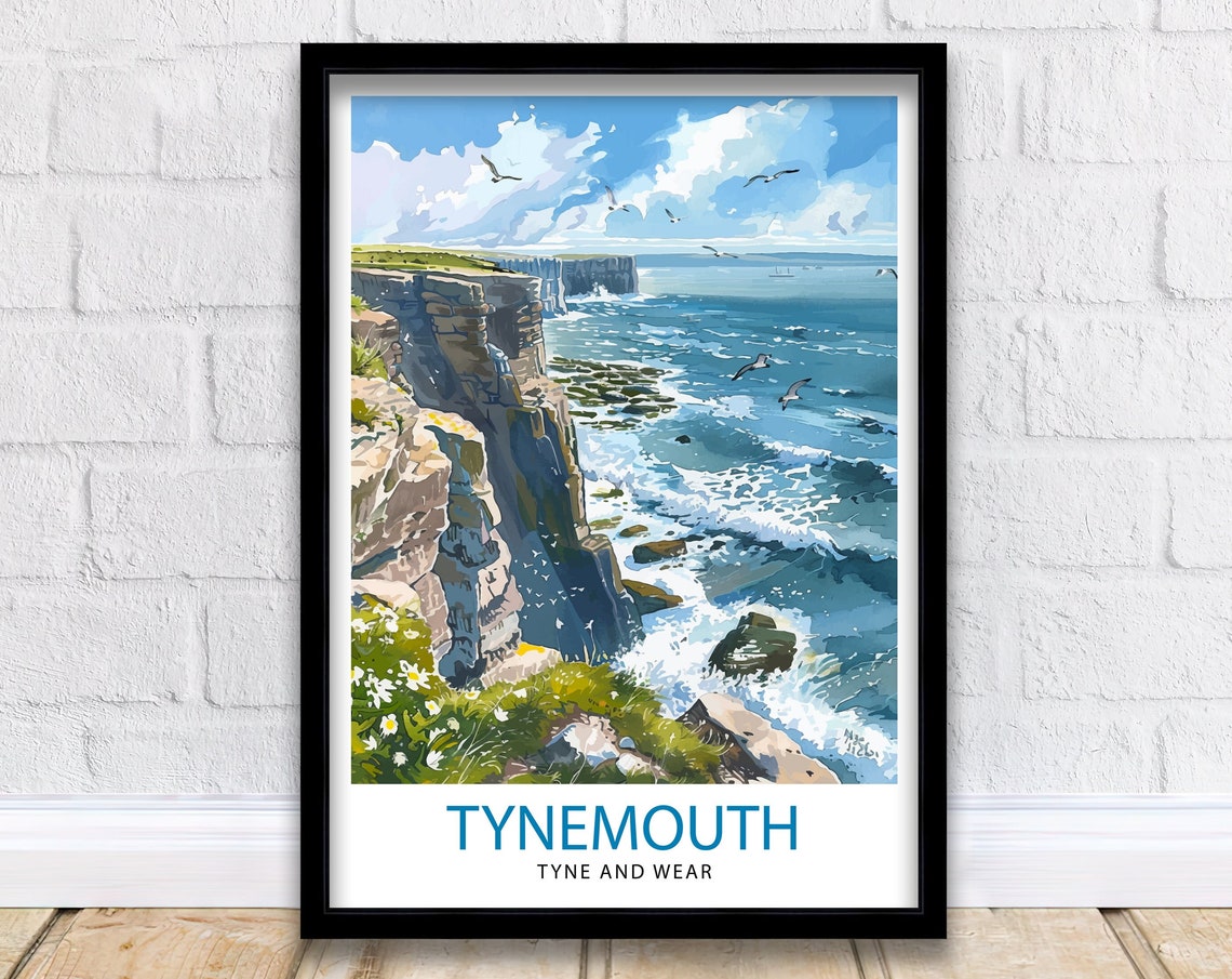 Tynemouth Tyne And Wear Dramatic Sea Cliffs Seagulls Travel Poster