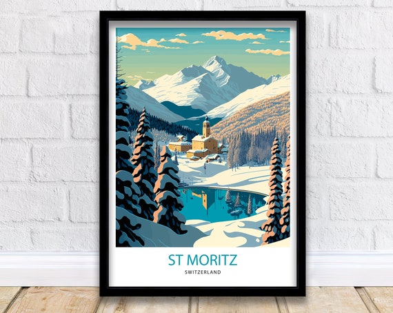 St Moritz Travel Print St Moritz Poster Travel Poster St Moritz Print Switzerland Poster St Moritz Wall Art St Moritz Art