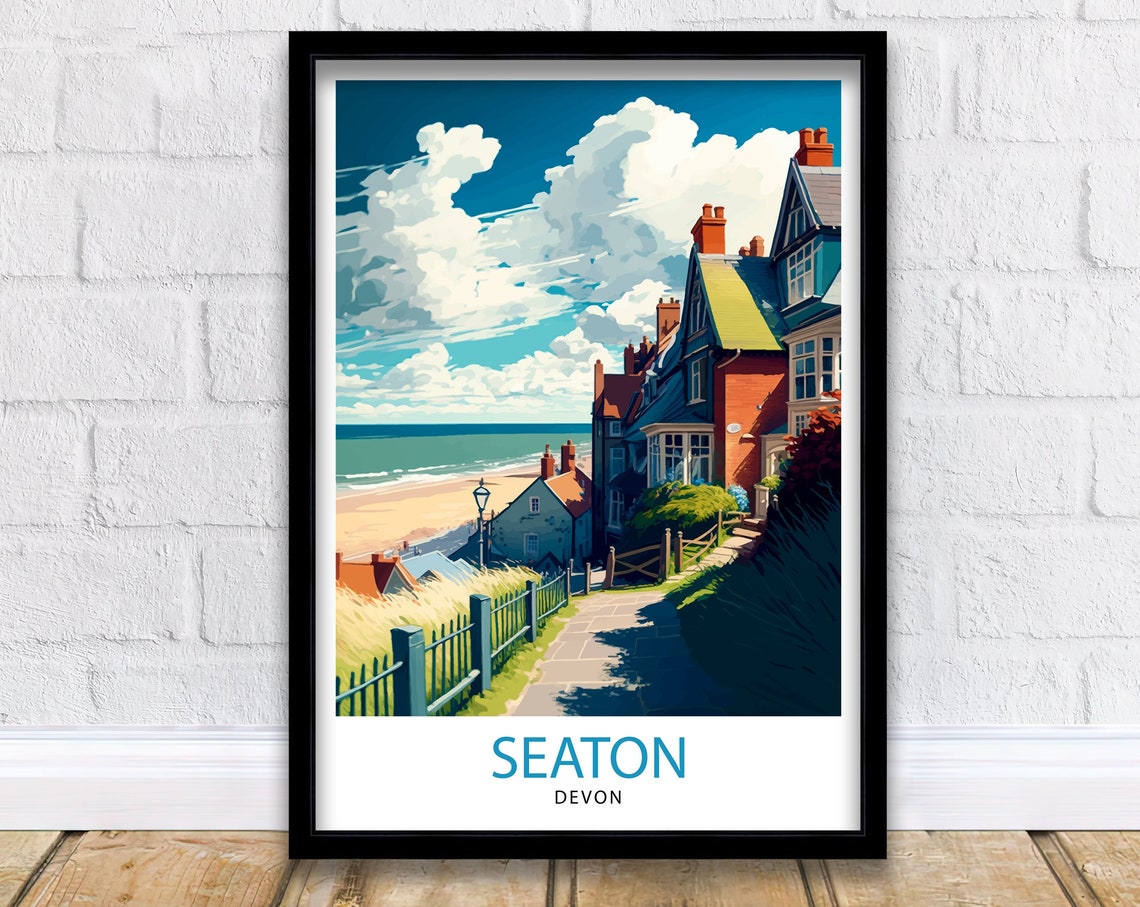 Seaton Devon Seaside Town Clifftop Beach Coastal Village Art Poster