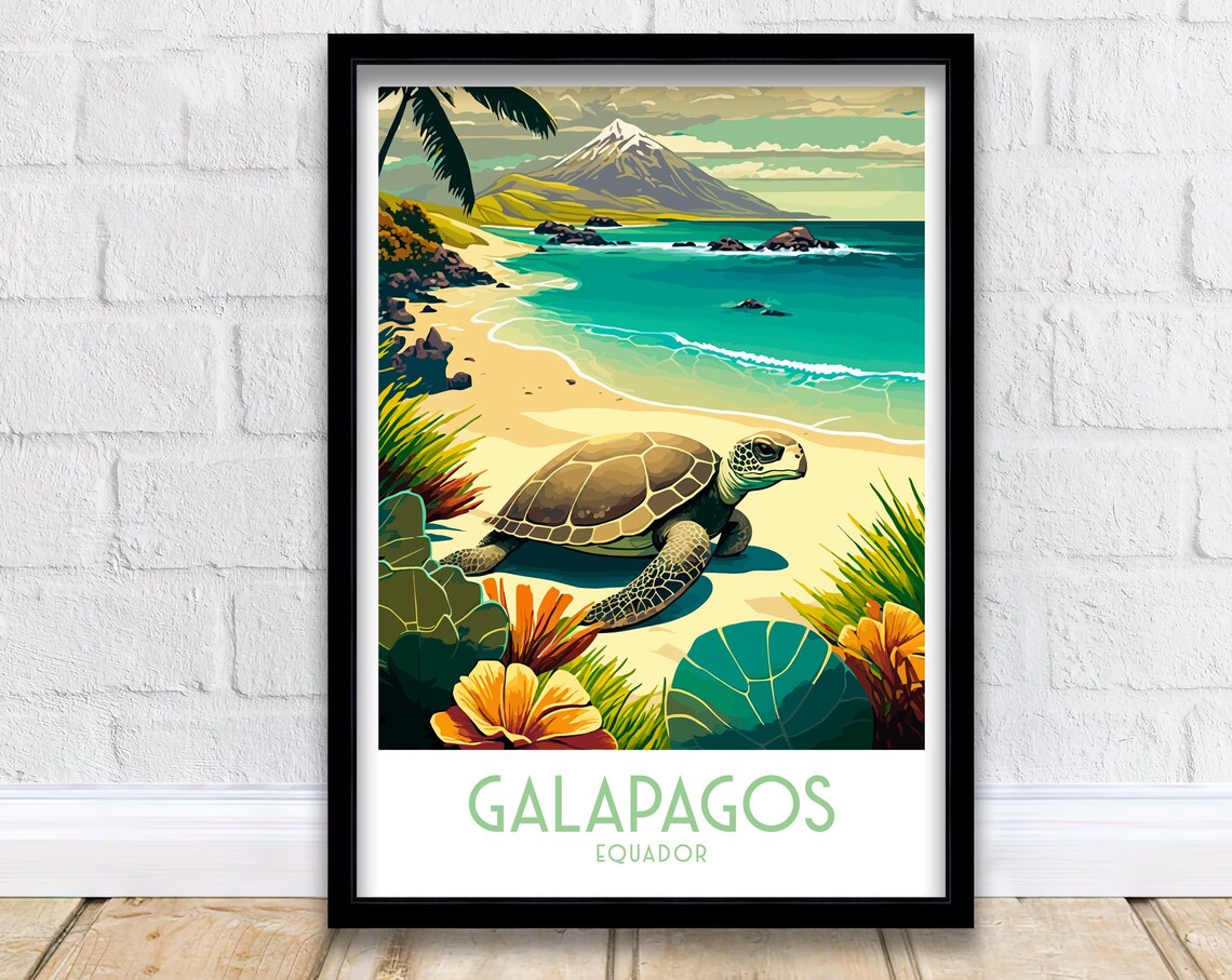 Galapagos Islands Travel Poster, Ecuador Landscape