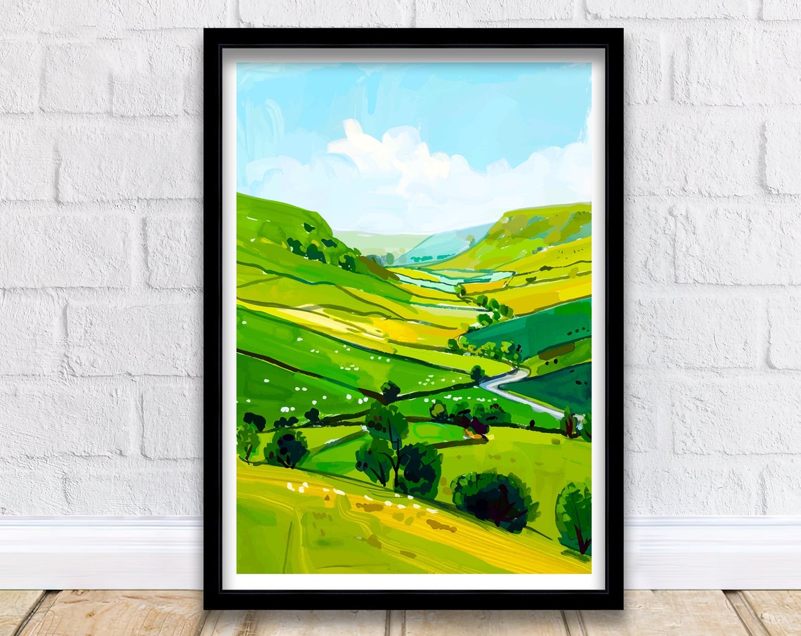 Yorkshire Dales England Green Valley Winding Road Landscape Poster