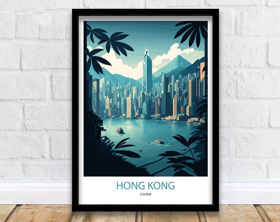 Hong Kong Travel Print Hong Kong Poster Hong Kong Art Hong Kong Wall Art Hong Kong Skyline Hong Kong Travel Poster Hong Kong