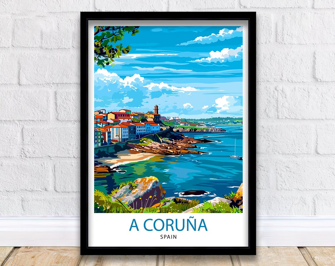 A Coruna Spain Travel Poster, Spanish City View
