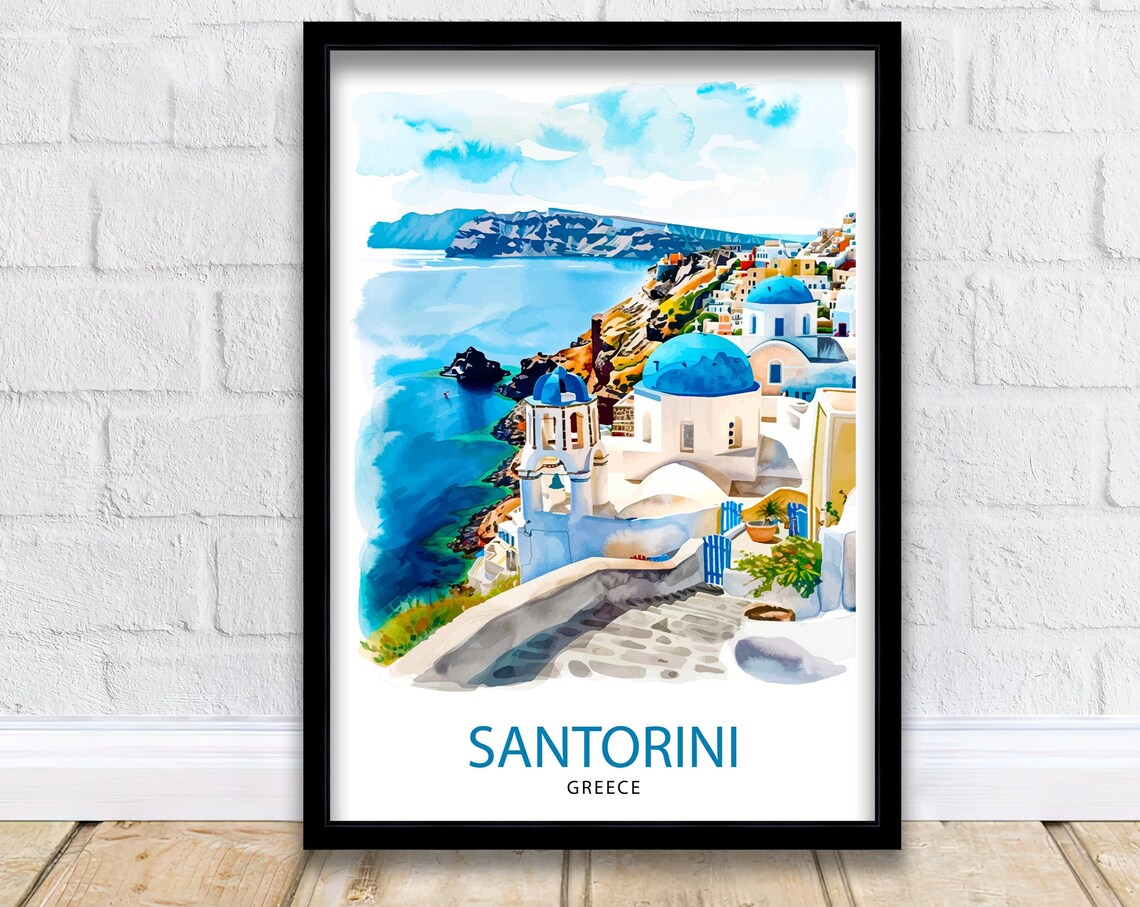 Santorini Greece Travel Poster, Santorini Island