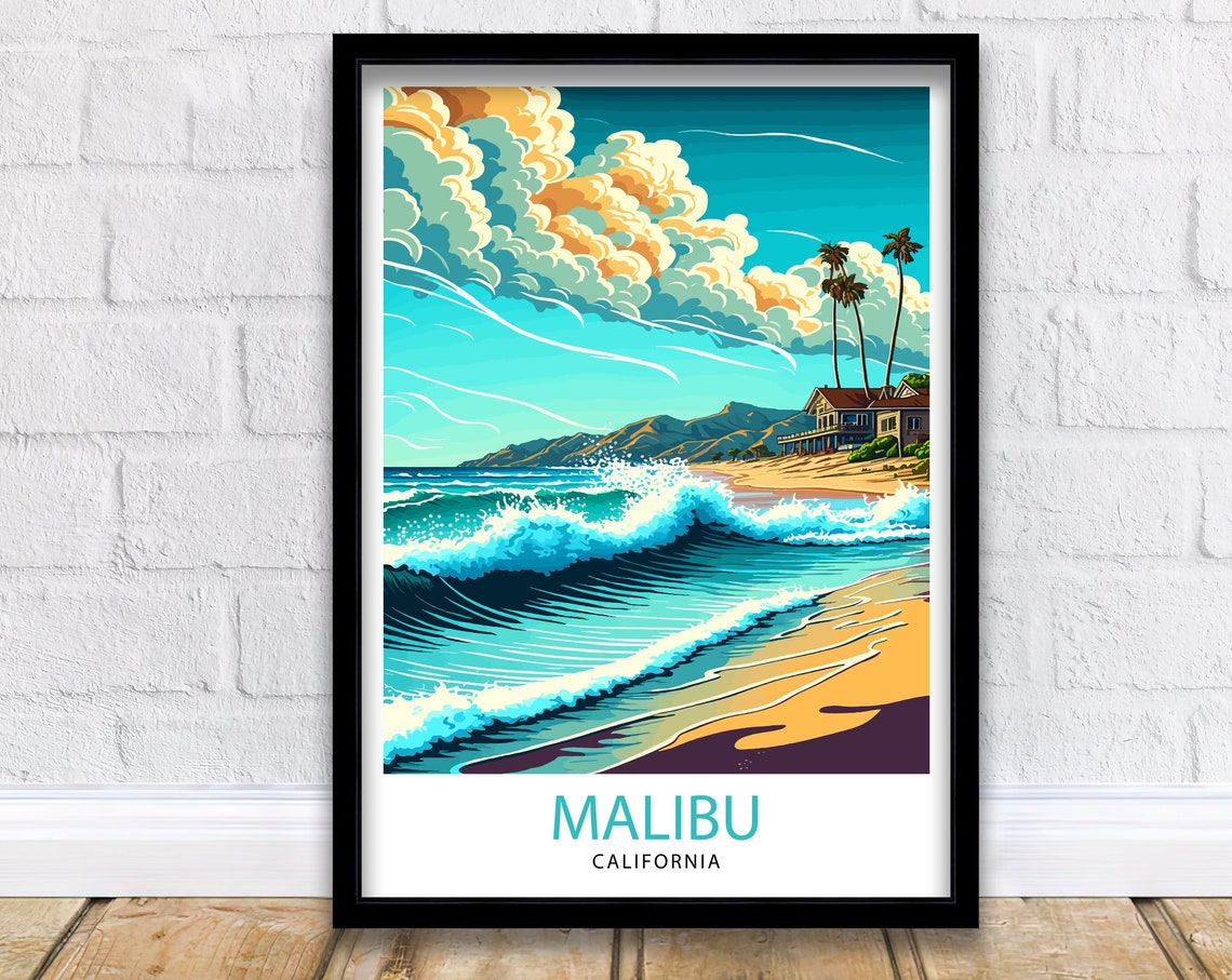 Malibu California Travel Print Malibu Wall Decor Malibu Home Living Decor Malibu California Illustration Travel Poster Gift For Malibu