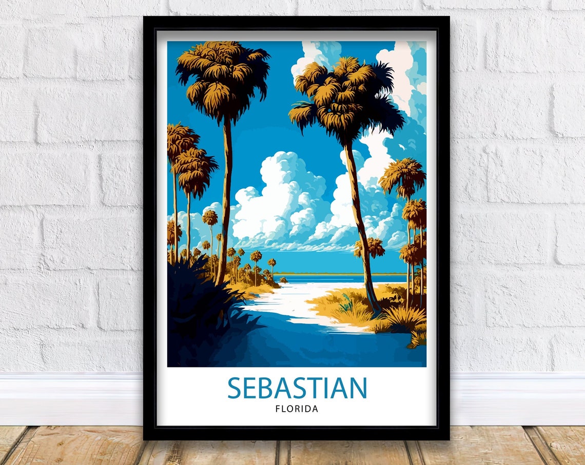 Sebastian Florida Palm Trees Shoreline Blue Sky Coastal Poster