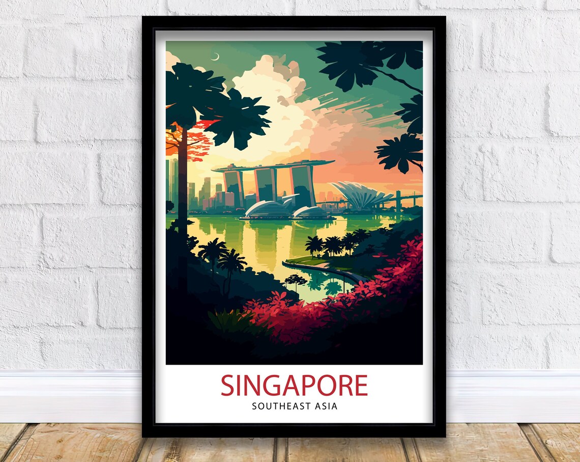 Singapore Travel Poster, Singapore Cityscape Print