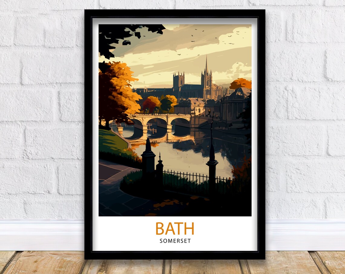 Bath Somerset Travel Poster, Bath England Illustration
