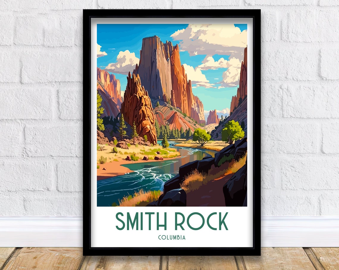 Smith Rock Oregon Red Rock Canyon River Climbing Travel Poster