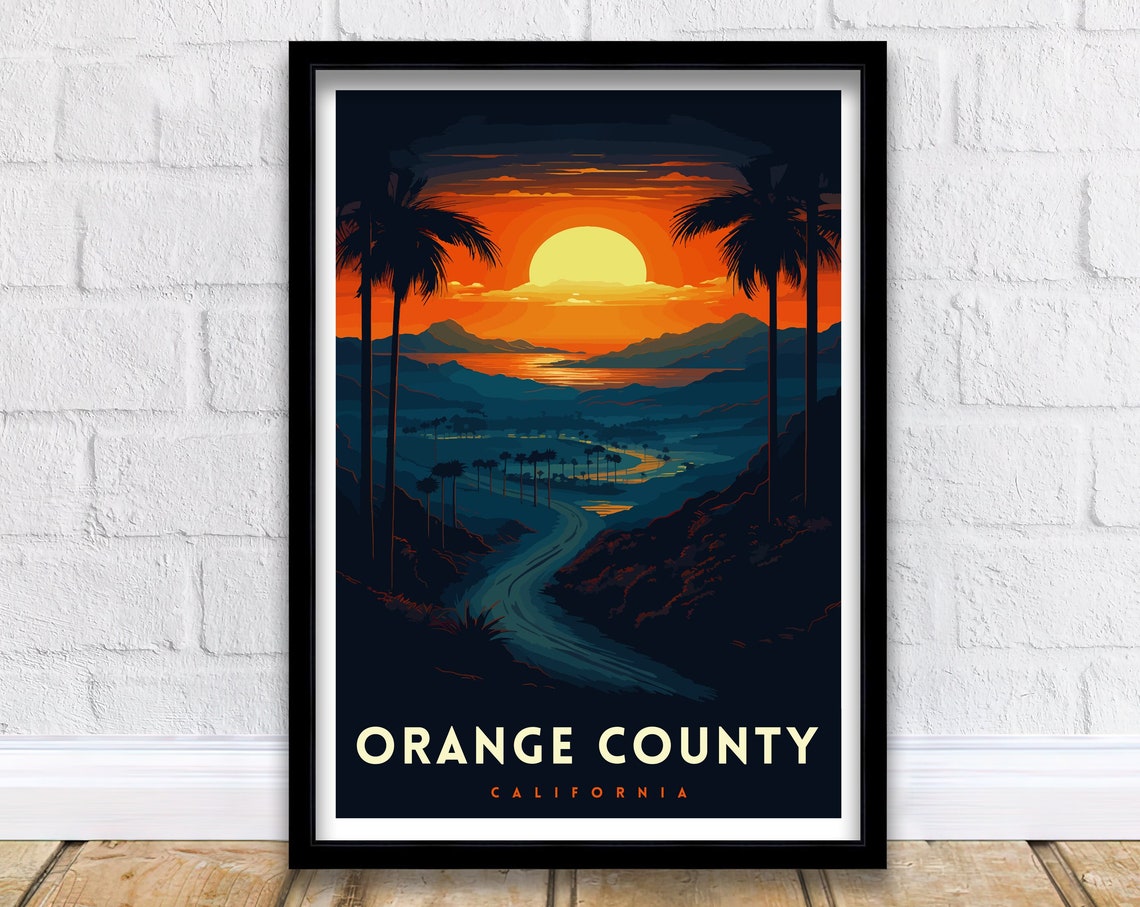 Orange County California Dramatic Sunset River Valley Travel Poster