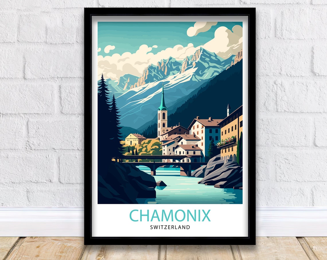 Chamonix France Travel Print Chamonix Wall Decor Chamonix Home Living Decor Chamonix France Illustration Travel Poster Gift France Home