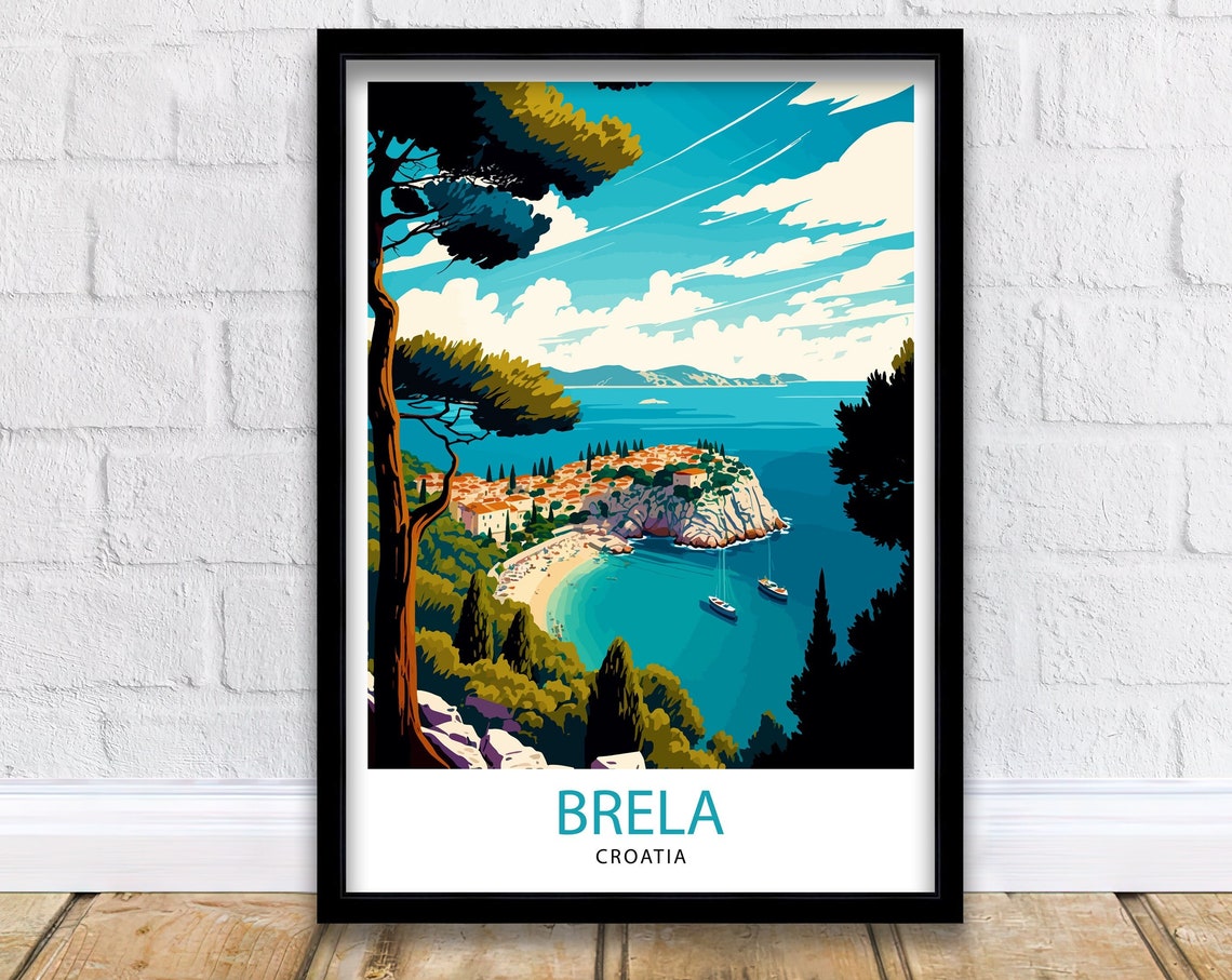 Brela Croatia Turquoise Bay Rocky Peninsula Beach Travel Poster