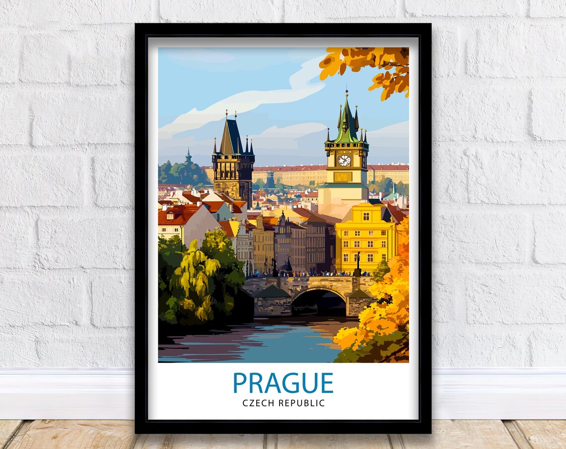 Prague Czech Republic Old Town Bridge River Vintage Travel Poster
