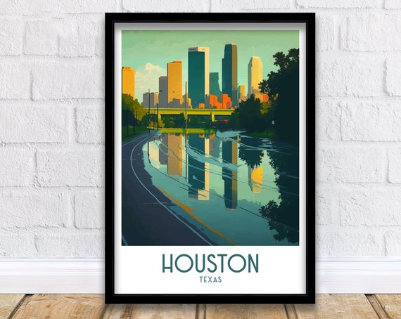 Houston Texas Travel Poster, Skyline Illustration