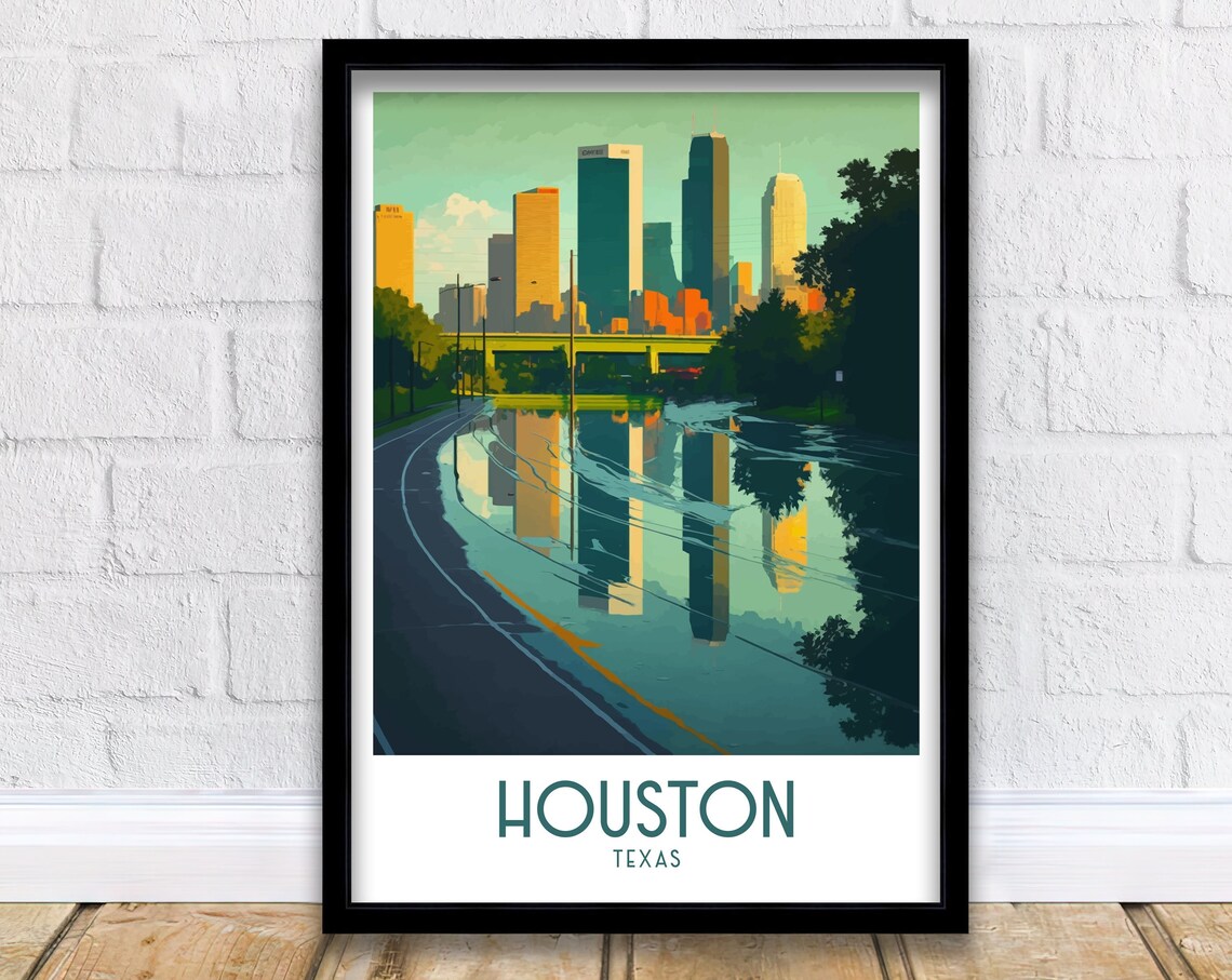Houston Texas Travel Poster, Skyline Illustration