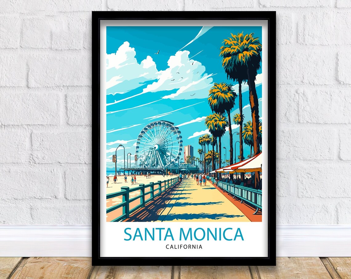 Santa Monica Beach Travel Poster, California Decor