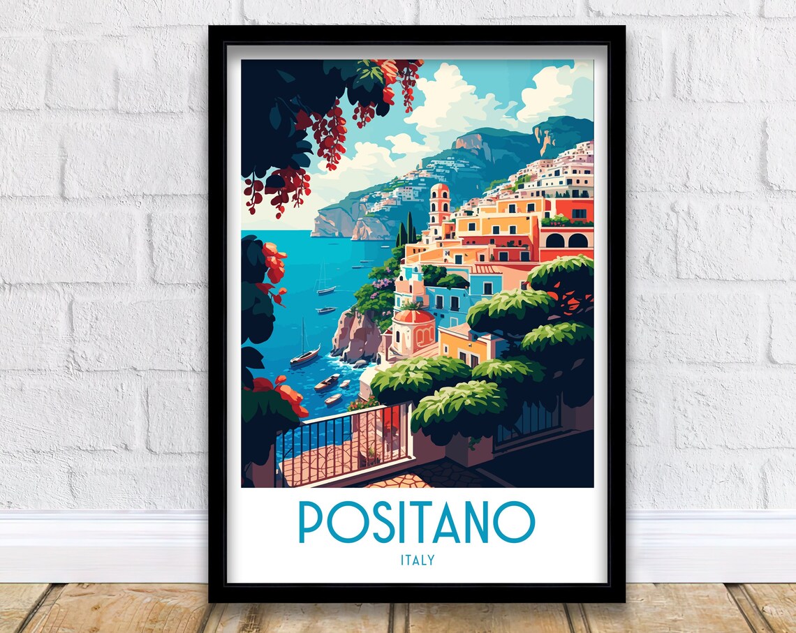 Positano Italy Travel Poster, Europe Wall Decor