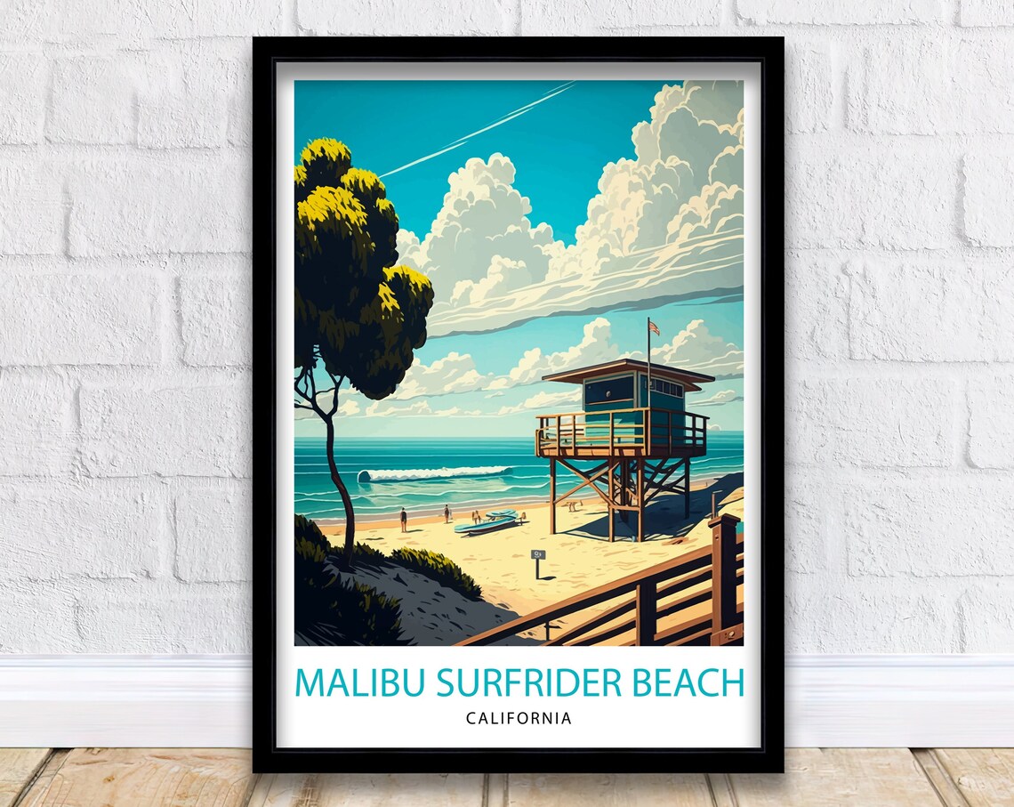 Malibu Surfrider Beach Travel Poster, California