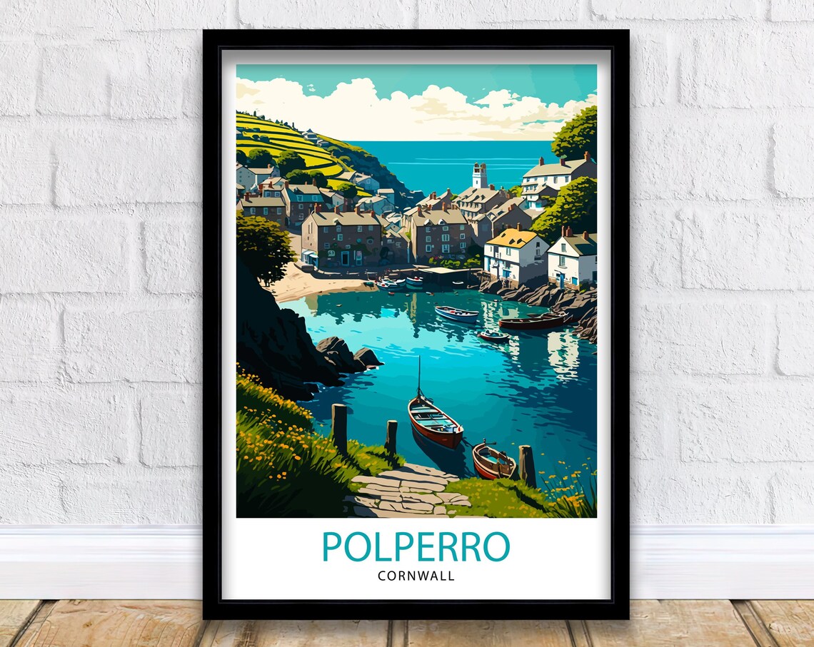 Polperro Cornwall Travel Poster, Cornwall Illustration