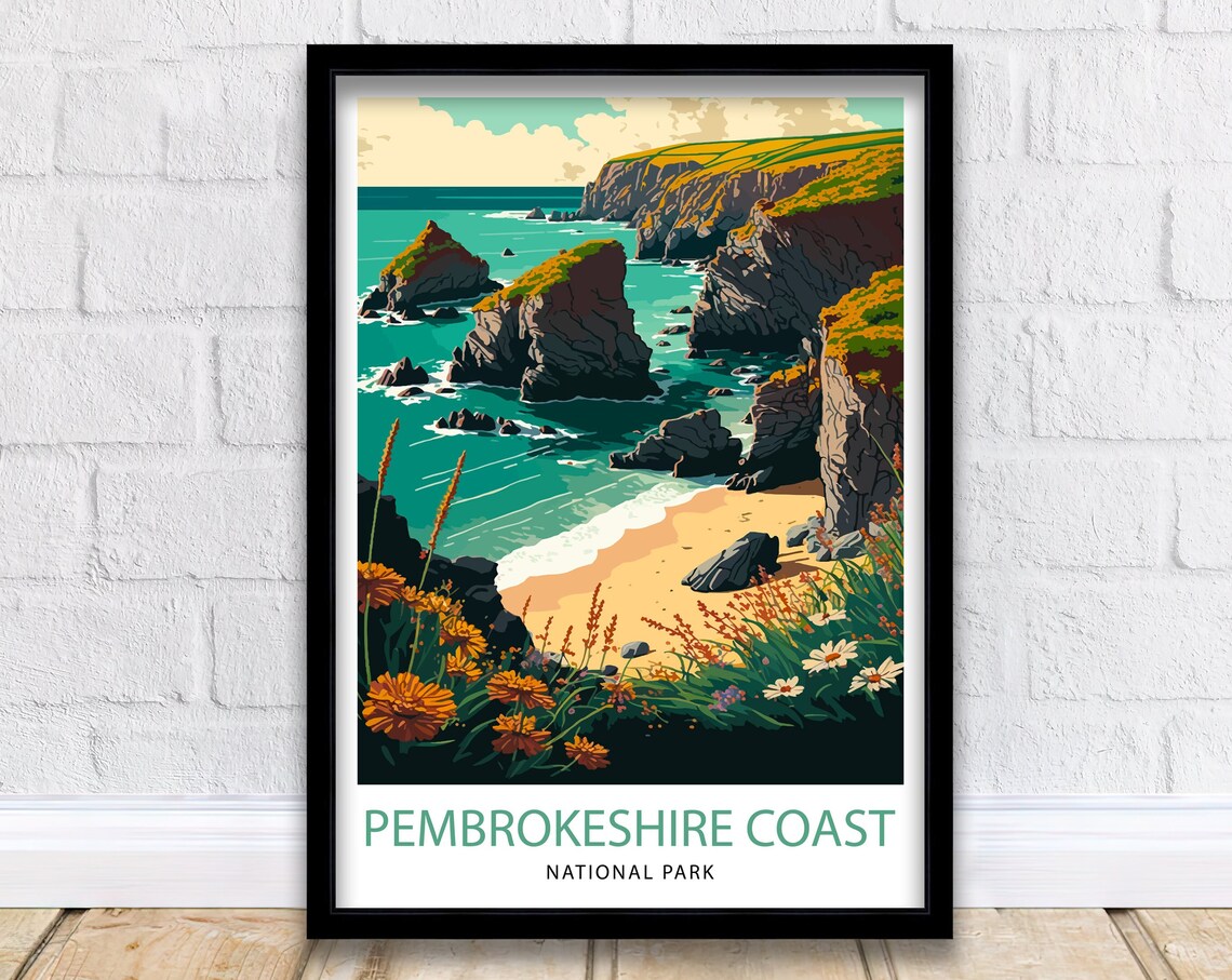 Pembrokeshire Travel Poster, National Park Landscape