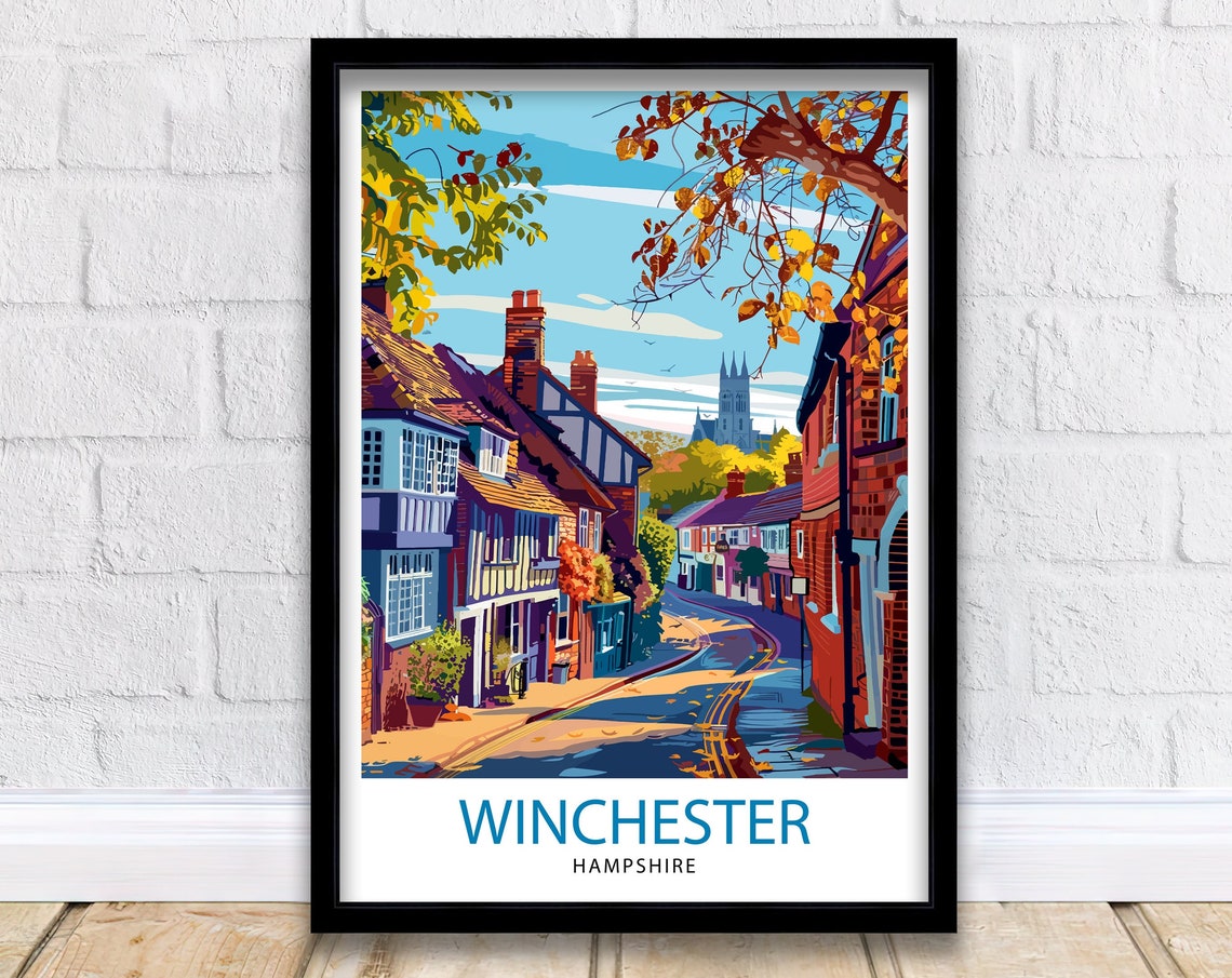 Winchester Hampshire Historic Old Street Cathedral View Travel Poster