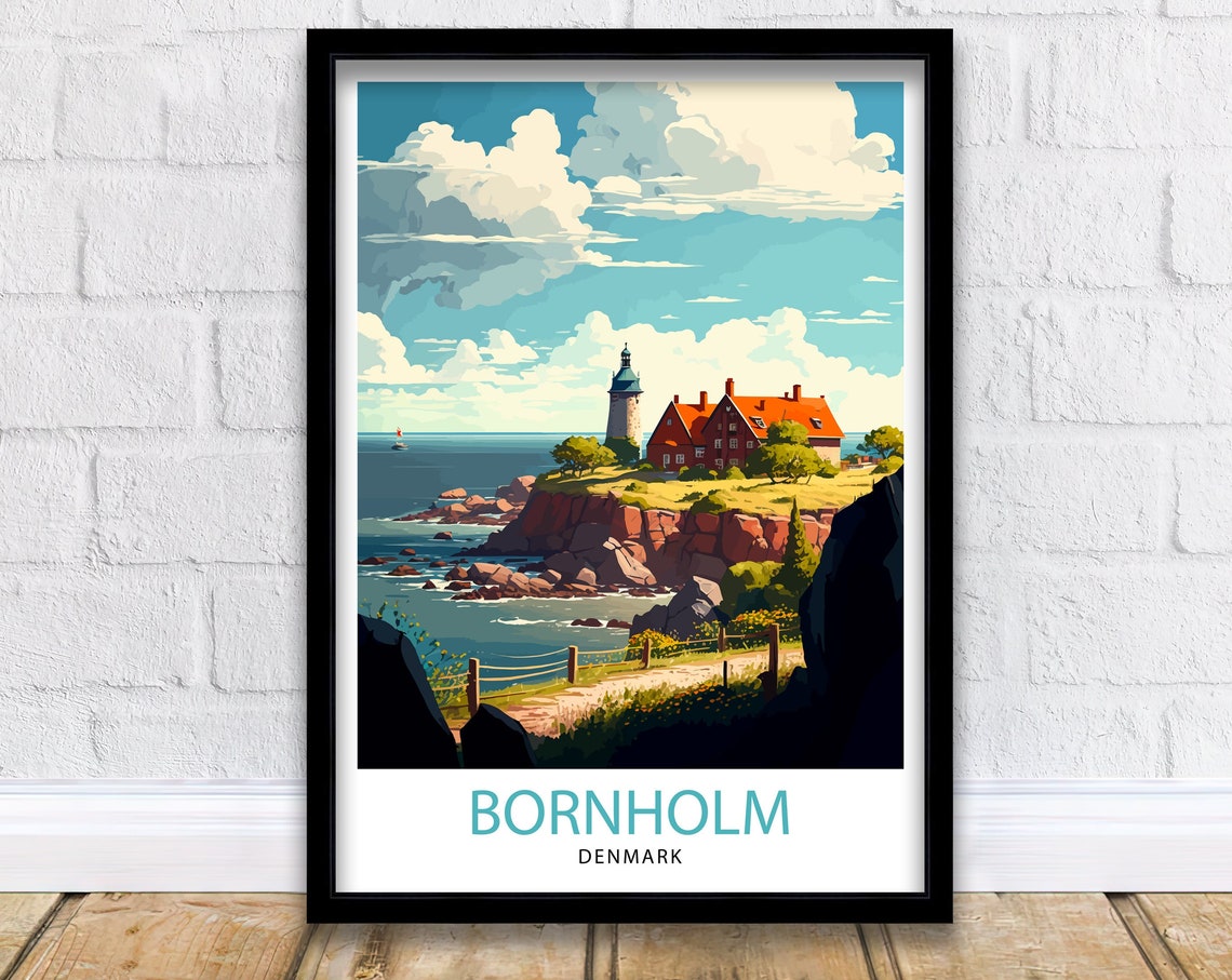 Bornholm Denmark Lighthouse Rocky Coast Island Travel Poster