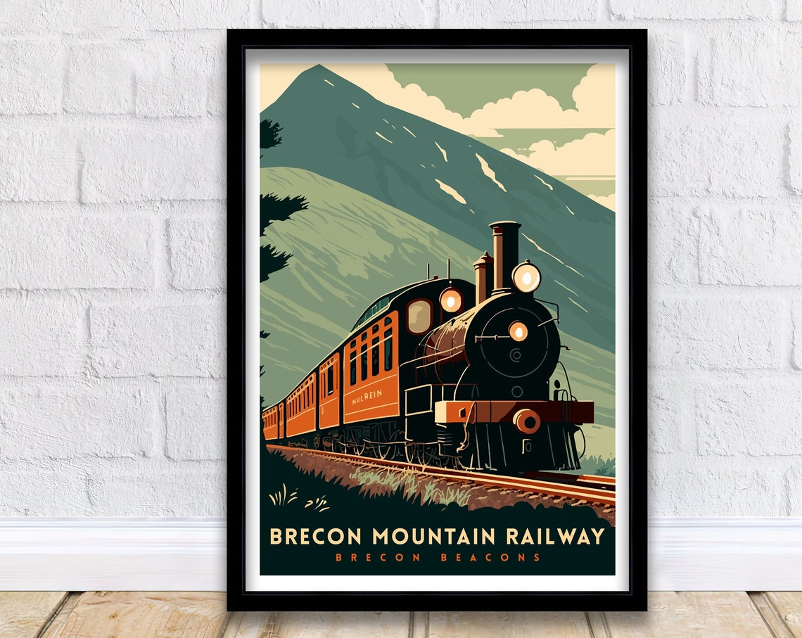 Brecon Mountain Railway Vintage Steam Train Welsh Hills Art Poster