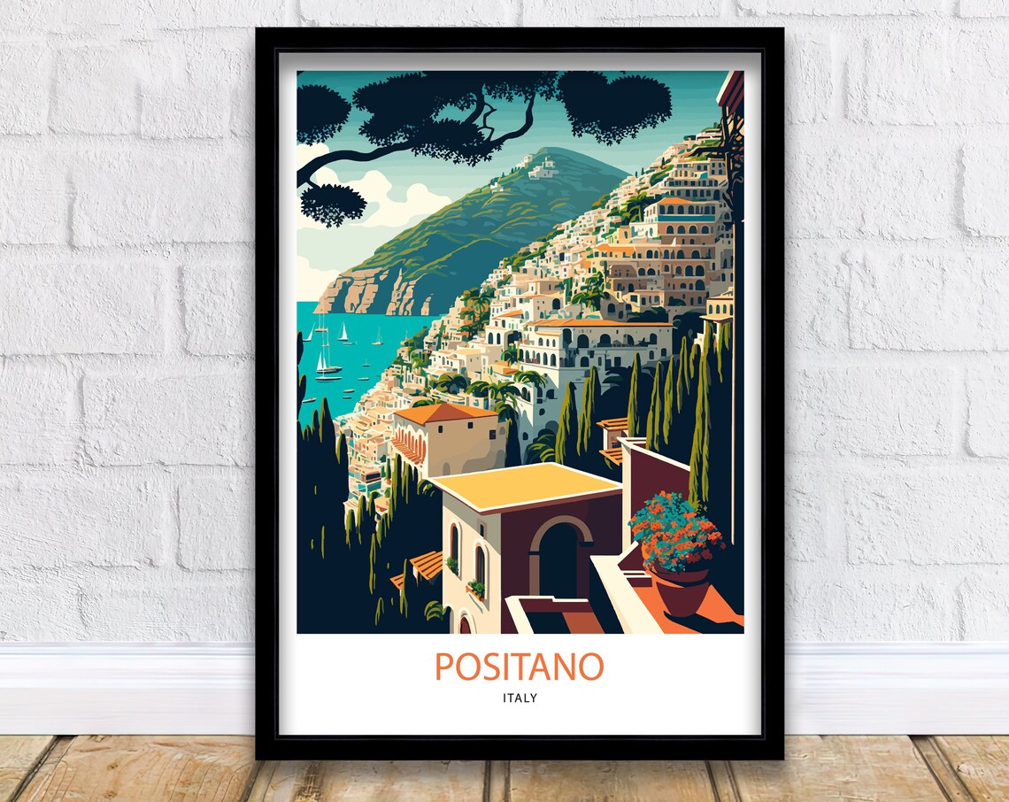 Positano Italy Cliffside Village Amalfi Coast Sea View Travel Poster