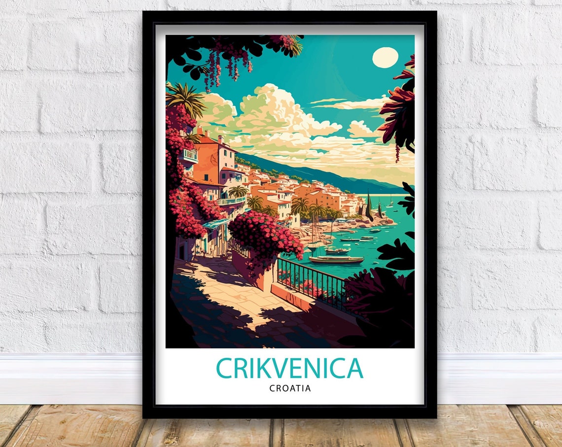 Crikvenica Croatia Adriatic Old Town Moonlit Bay Scene Poster