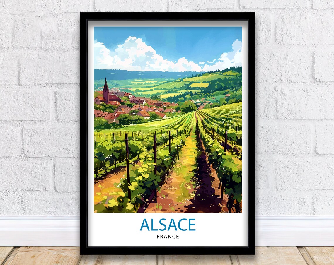 Alsace France Vineyards Village Church Valley Vintage Travel Poster