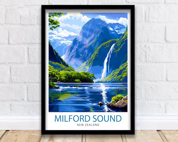 Milford Sound New Zealand Travel Poster, Travel Poster