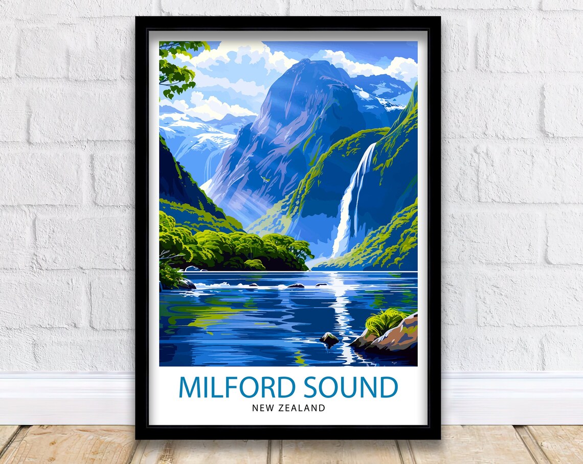 Milford Sound New Zealand Travel Poster, Travel Poster