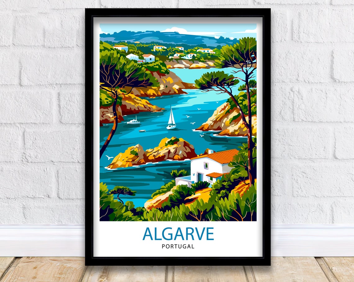 Algarve Portugal Rocky Cove Sailboats Villa Sunset Coast Poster