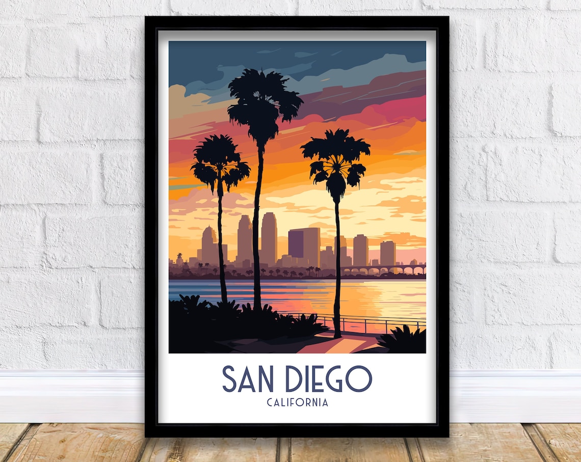 San Diego California Illustration Travel Poster