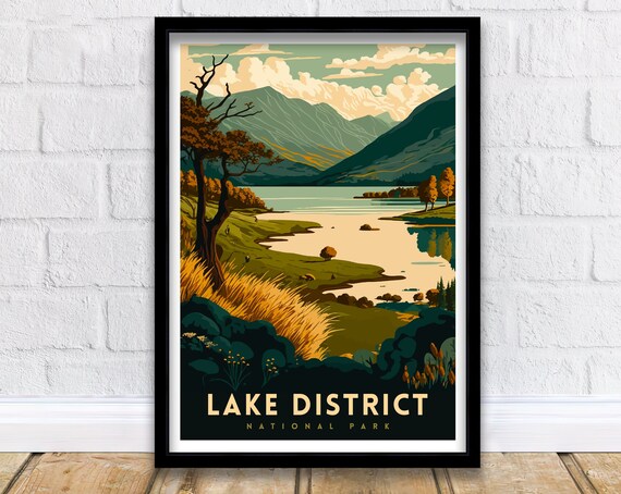 Lake District National Park England Lake Fells Vintage Travel Poster