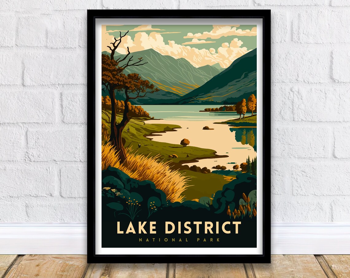 Lake District National Park England Lake Fells Vintage Travel Poster