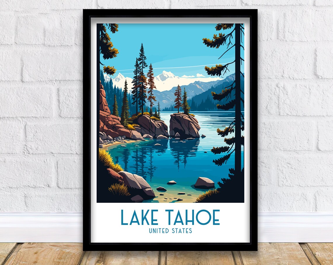 Lake Tahoe United States Alpine Lake Shoreline Travel Poster