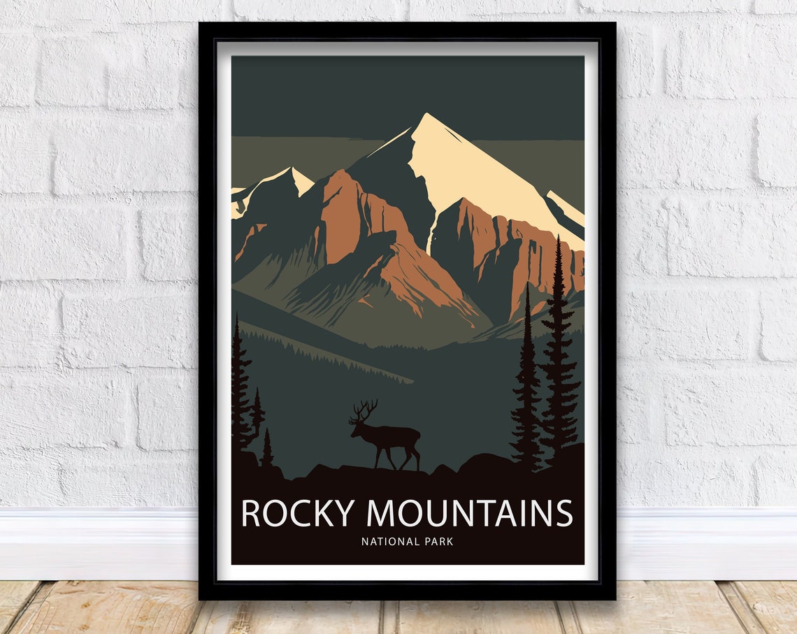 Rocky Mountains National Park Elk Silhouette Peak Sunset Poster